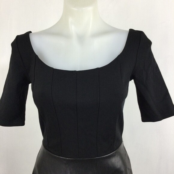 Bailey 44 Womens Fit & Flare Faux Leather Scoop Neck Mini Dress Black Size Small - Picture 2 of 9